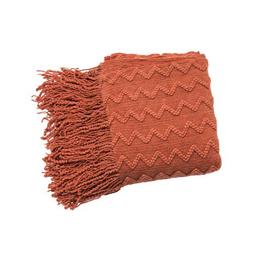 INSHERE Coral Orange Solid Color Knitted Woven Throw Blanket with Tassels Fringe Soft Lightweight Home Decor for Couch Bed Chair Sofa Living Room Party Gift 49''x78'' 
